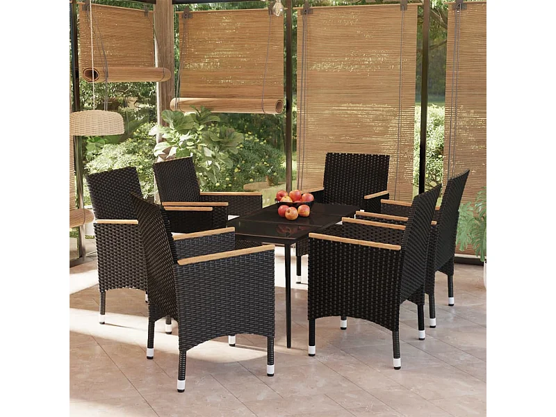Mobilier de salle à manger de jardin 7 pcs avec coussins Noir