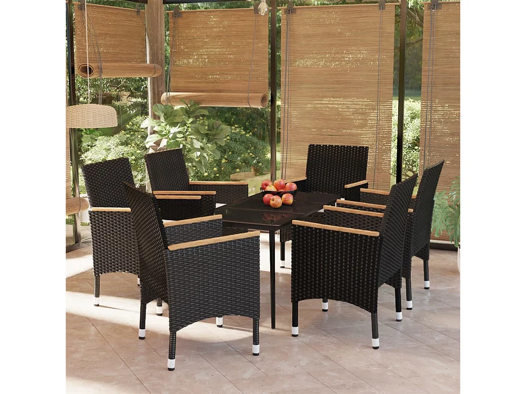 Mobilier de salle à manger de jardin 7 pcs avec coussins Noir