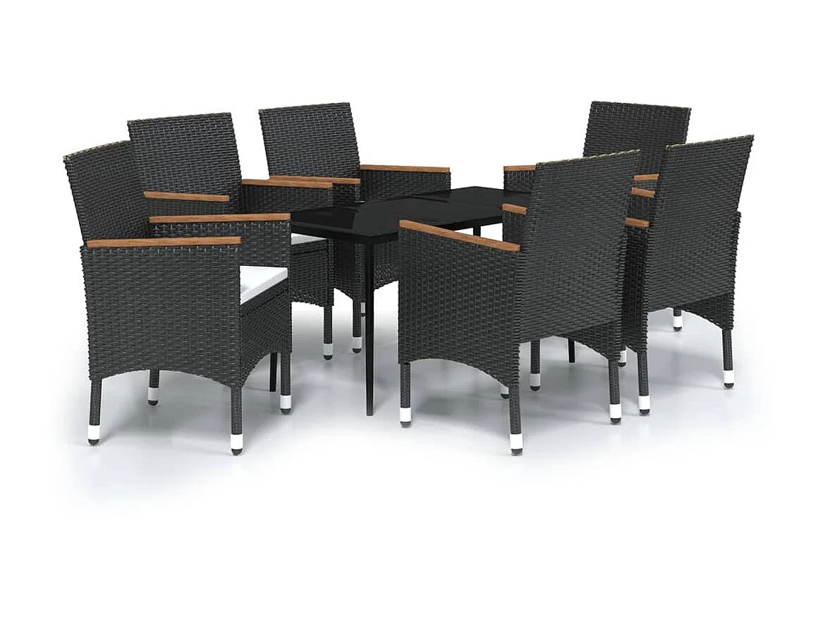 Mobilier de salle à manger de jardin 7 pcs avec coussins Noir