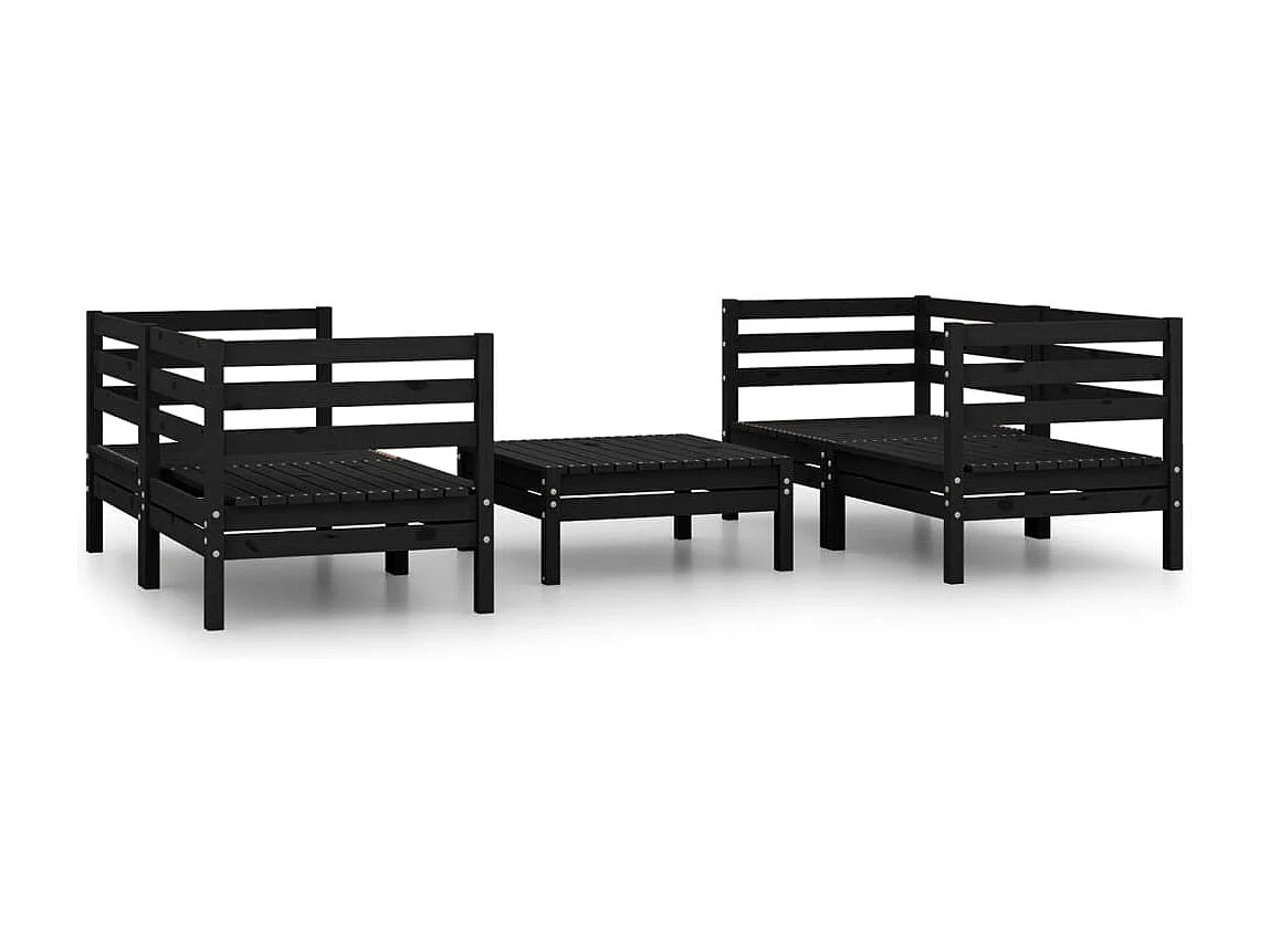 Salon de jardin 5 pcs Noir Bois de pin massif 14