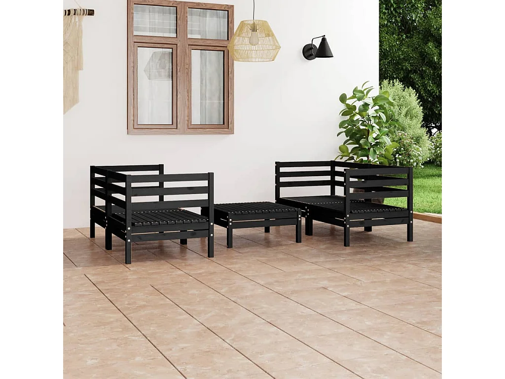 Salon de jardin 5 pcs Noir Bois de pin massif 14