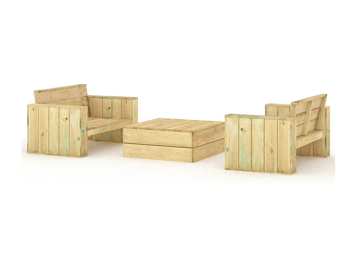 Salon de jardin 3 pcs Bois massif de pin imprégné