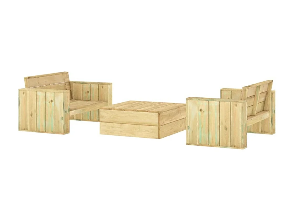 Salon de jardin 3 pcs Bois massif de pin imprégné