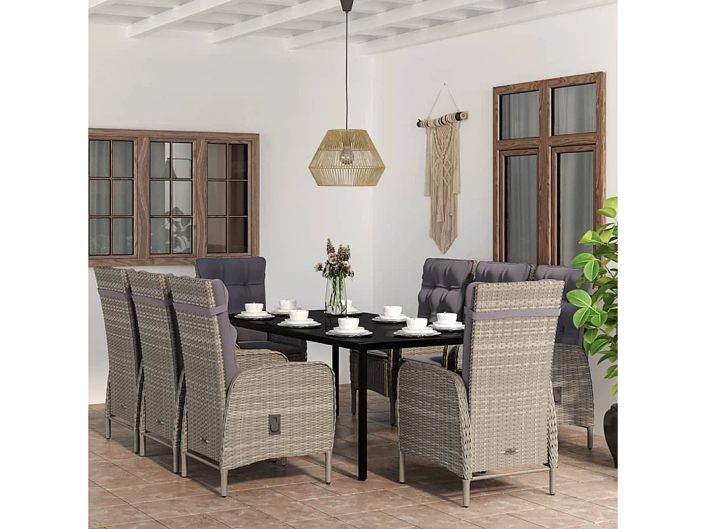 Ensemble de salle à manger de jardin et coussins 9pcs Gris-noir 2