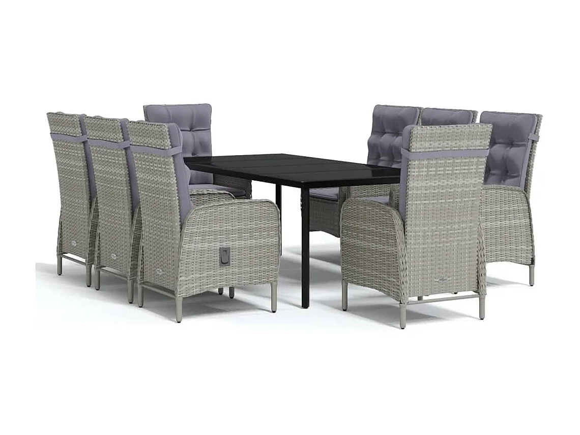 Ensemble de salle à manger de jardin et coussins 9pcs Gris-noir 2