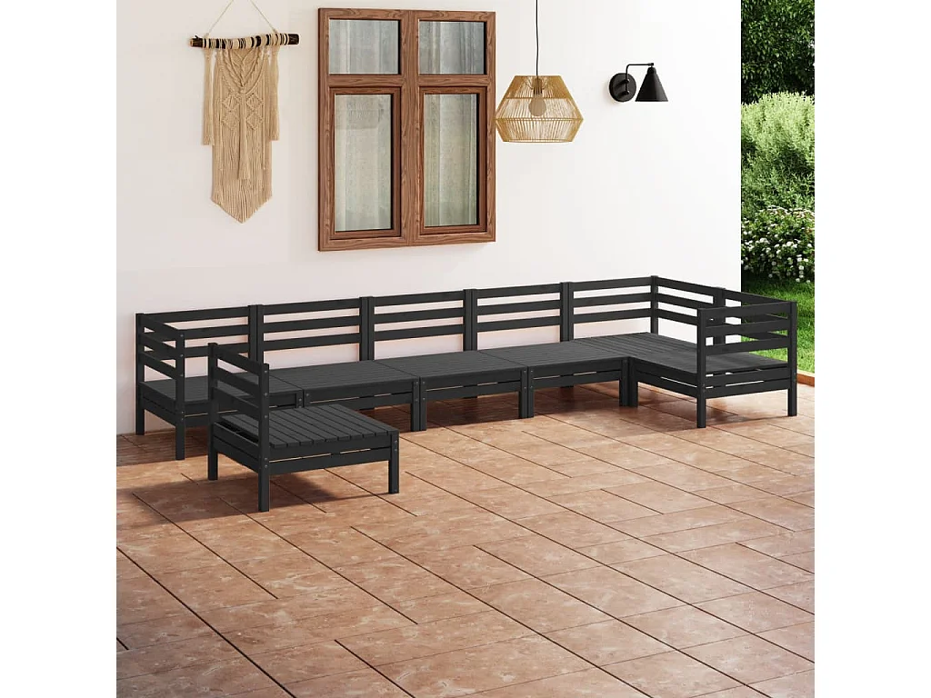 Salon de jardin 7 pcs Bois de pin massif Noir