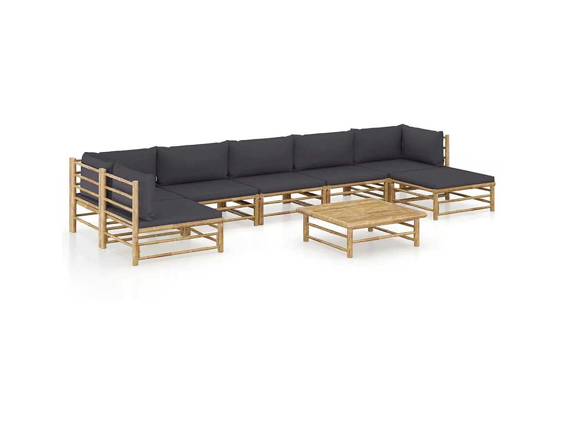 Salon de jardin 8 pcs avec coussins gris foncé Bambou 3
