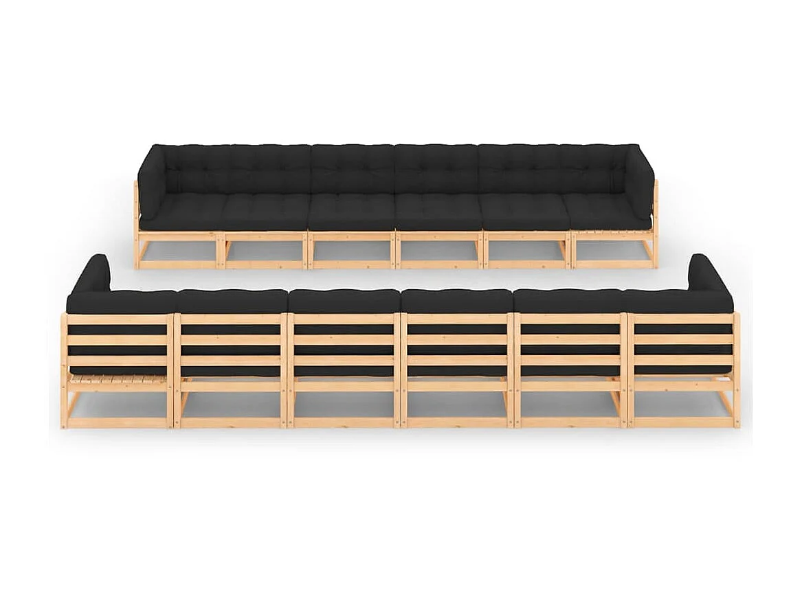 Salon de jardin 12 pcs avec coussins anthracite Bois de pin 2