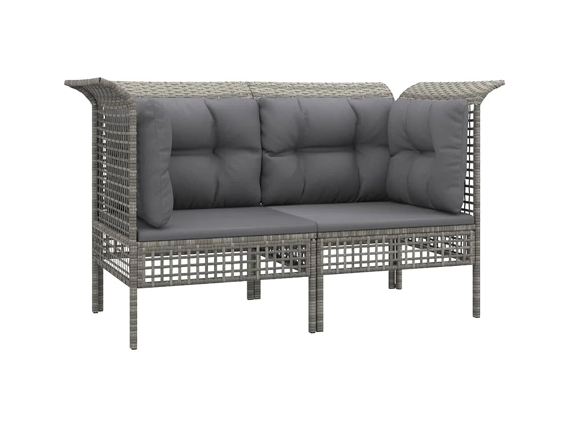 Canapés d'angle de jardin et coussins 2 pcs gris résine tressée