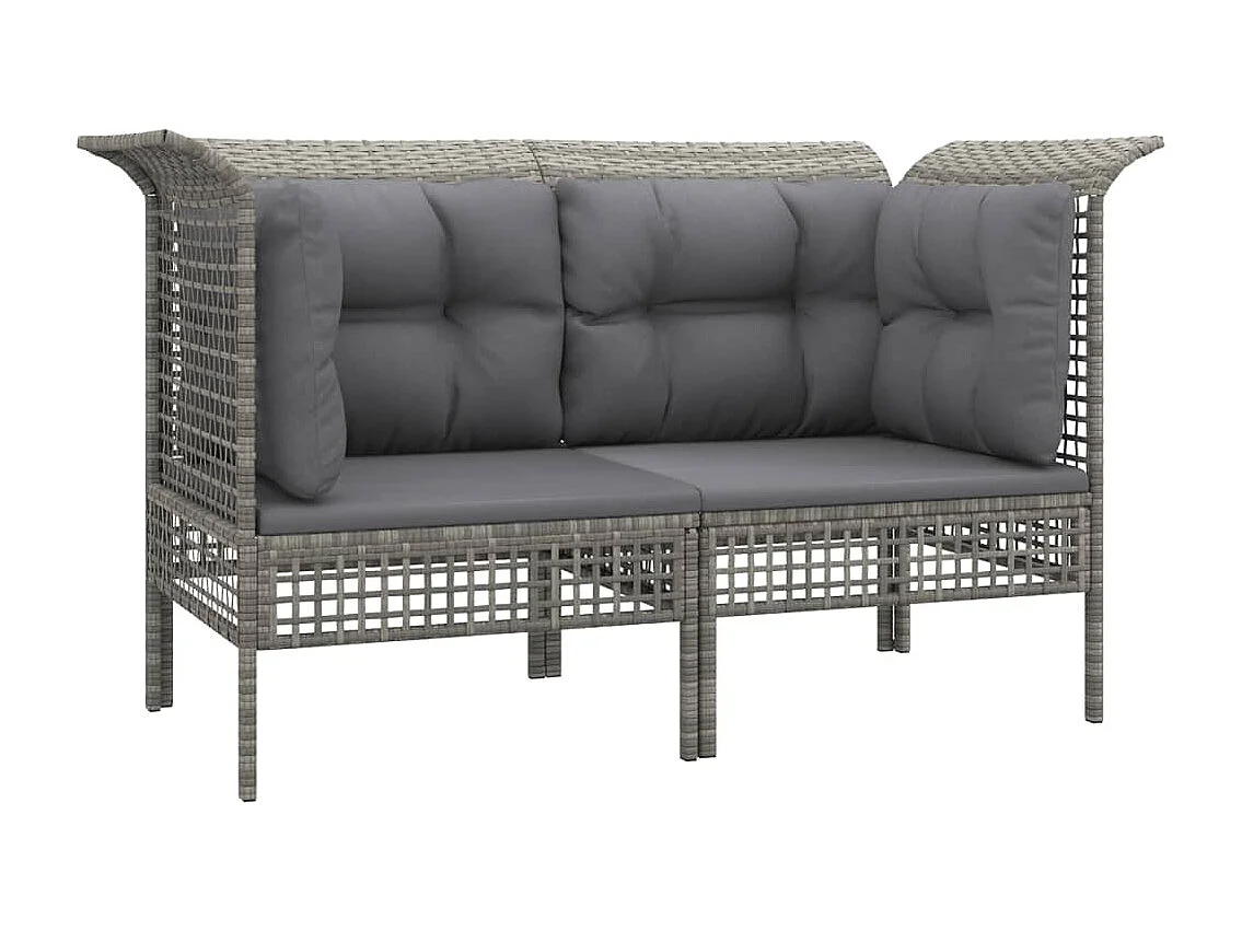Canapés d'angle de jardin et coussins 2 pcs gris résine tressée