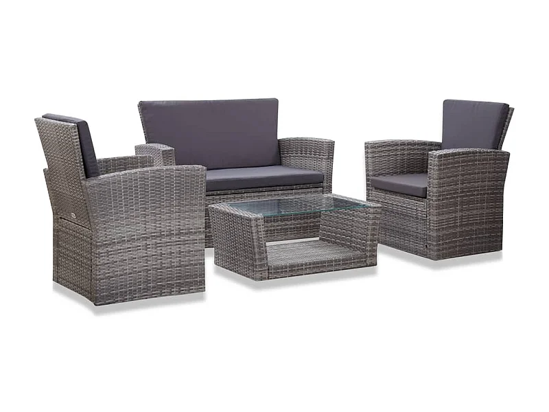 Salon de jardin 4 pcs avec coussins Résine tressée Gris 27