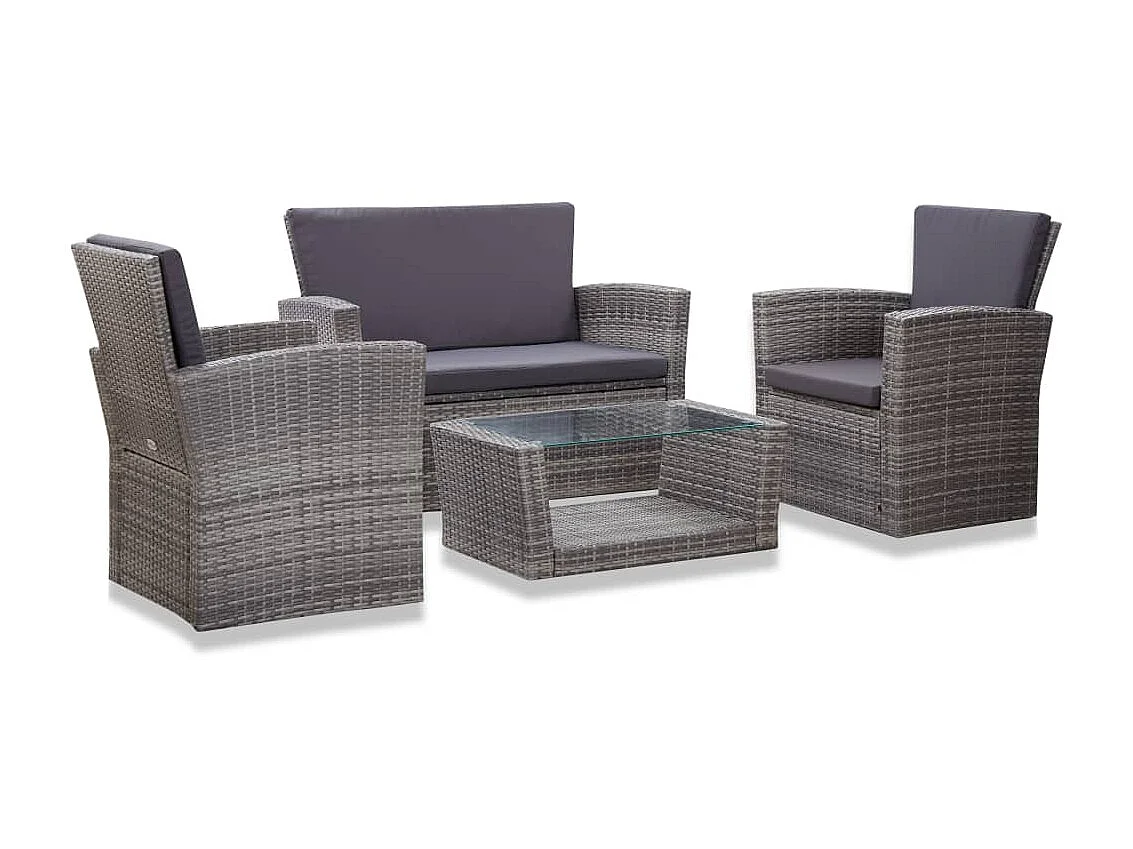 Salon de jardin 4 pcs avec coussins Résine tressée Gris 27