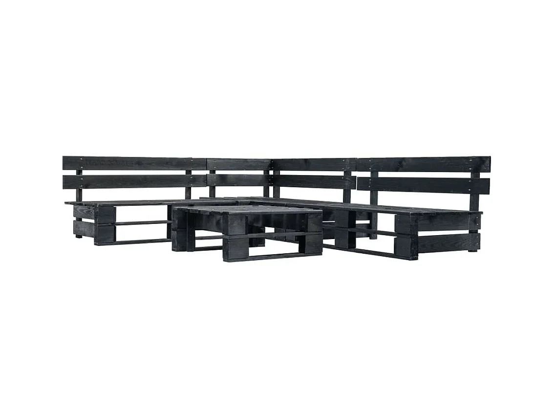 Canapés de jardin palette 4 pcs Noir Bois 2