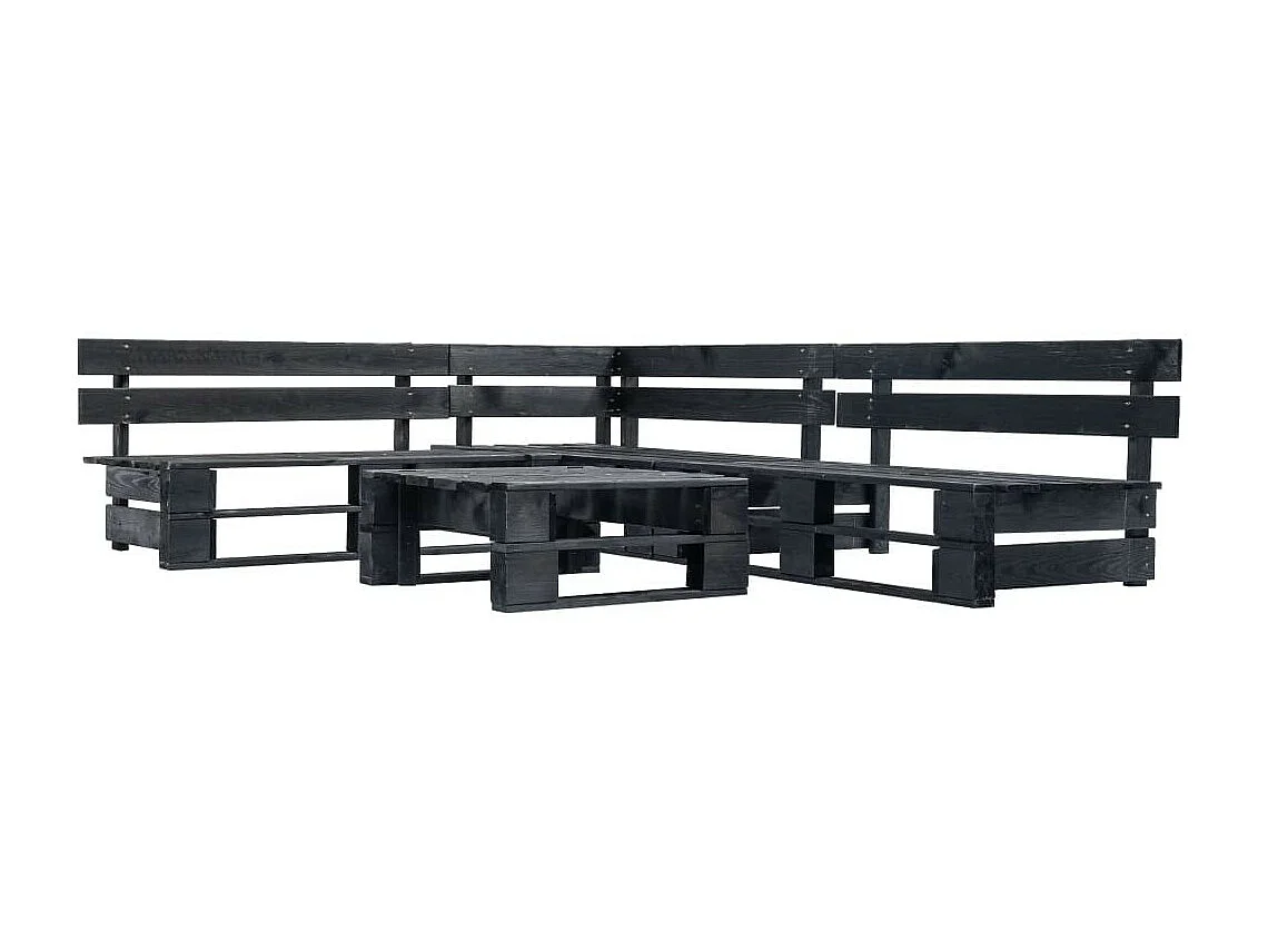 Canapés de jardin palette 4 pcs Noir Bois 2