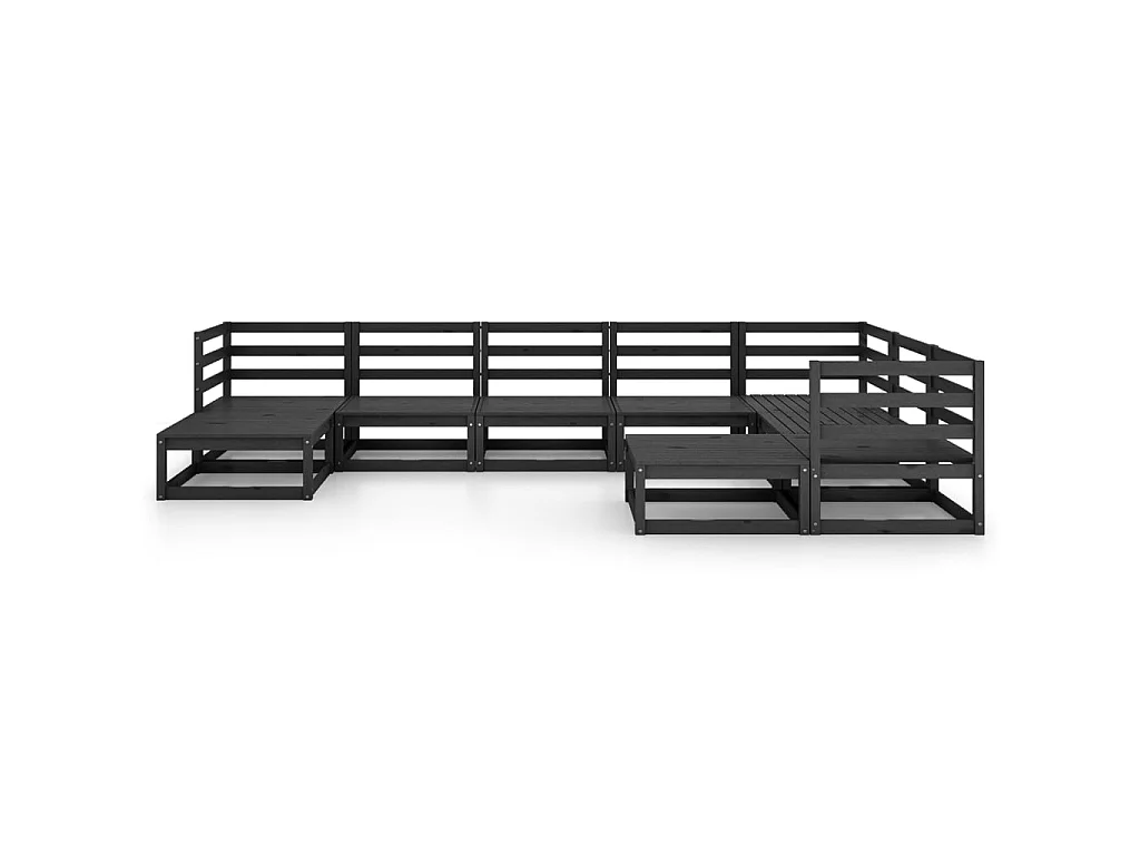 Salon de jardin 9 pcs Noir Bois de pin massif 16