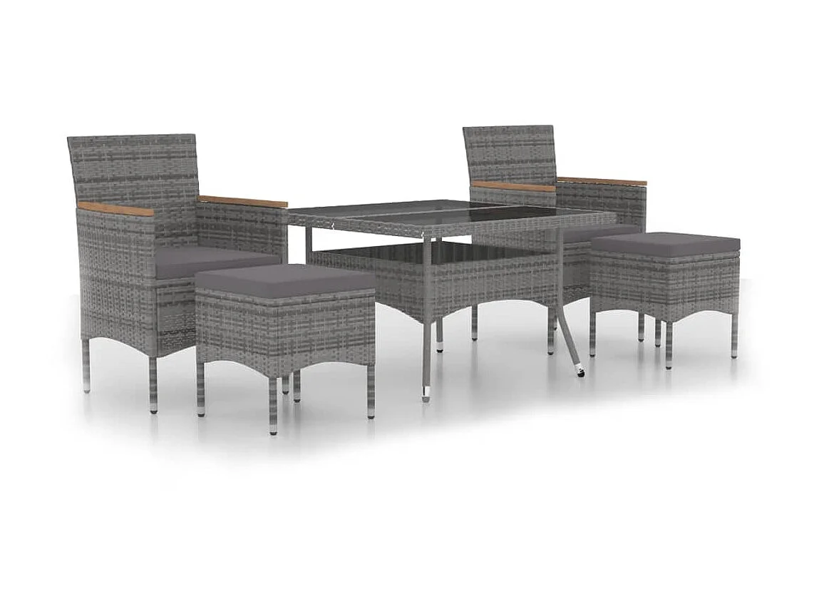 Mobilier dîner jardin 5 pcs Résine tressée et verre trempé Gris
