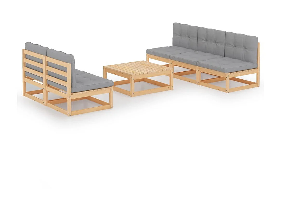 Salon de jardin 6 pcs avec coussins Bois de pin massif 14