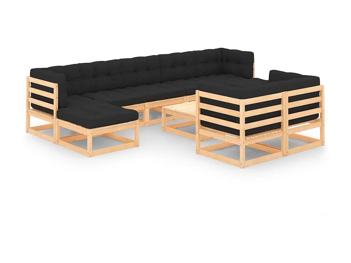 Salon de jardin 10 pcs avec coussins anthracite Bois de pin 5