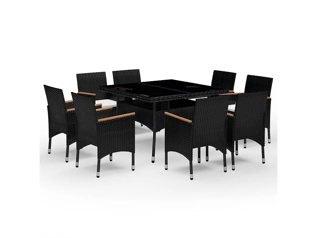 Ensemble à dîner de jardin 9 pcs Résine tressée et acacia Noir