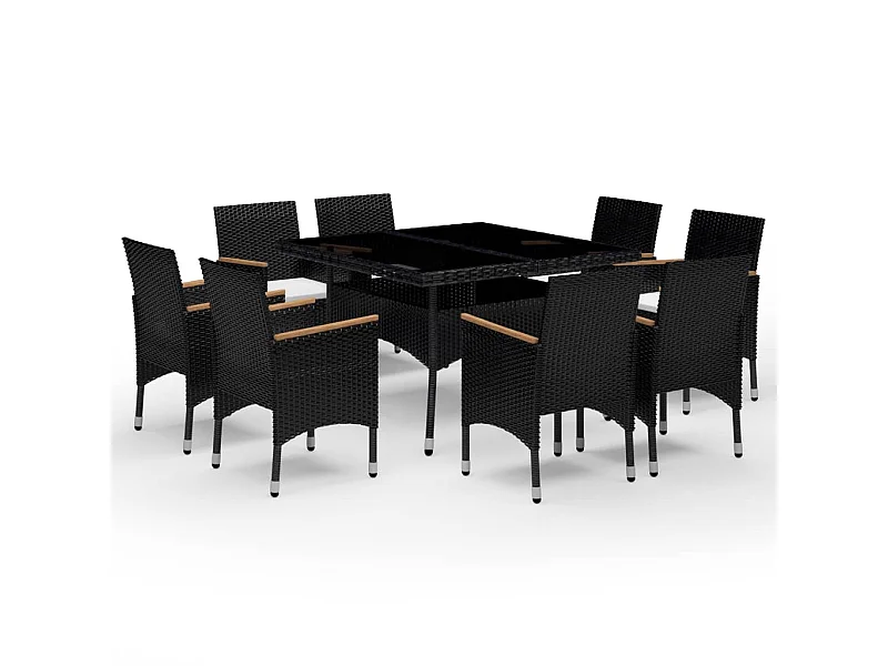 Ensemble à dîner de jardin 9 pcs Résine tressée et acacia Noir