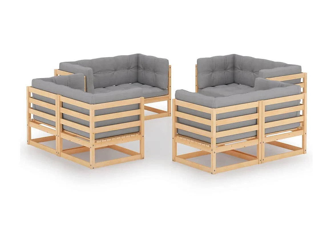 Salon de jardin 8 pcs avec coussins Bois de pin massif 33