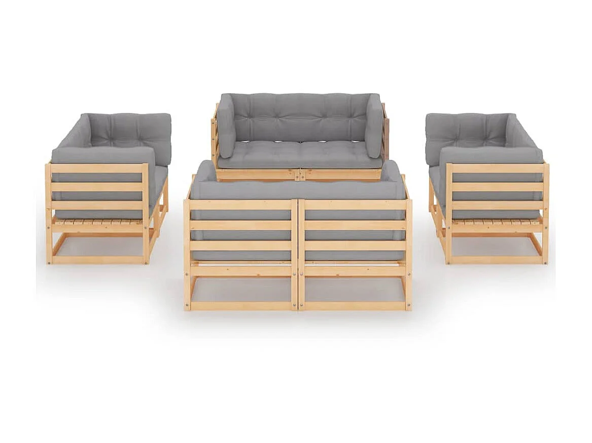 Salon de jardin 8 pcs avec coussins Bois de pin massif 33