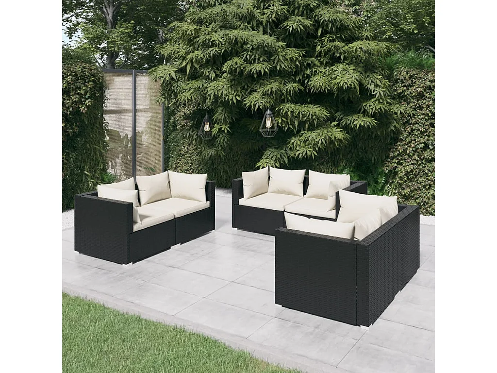 Salon de jardin 6 pcs avec coussins Résine tressée Noir 3