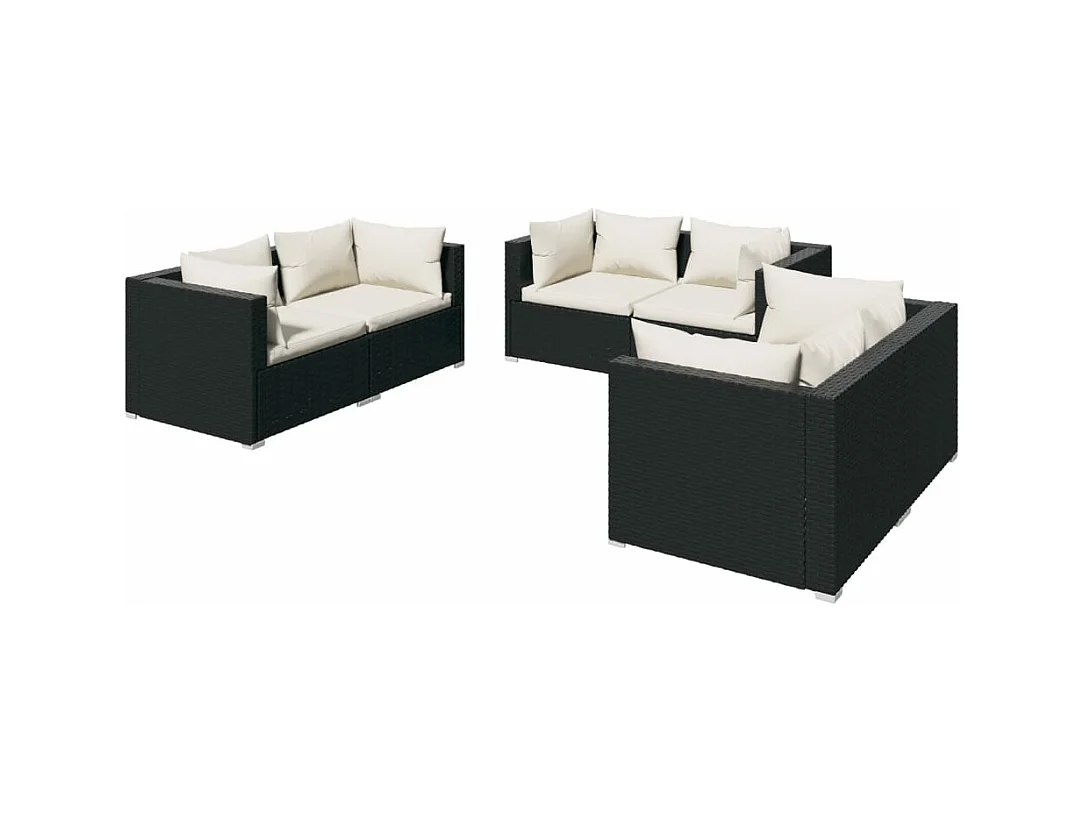 Salon de jardin 6 pcs avec coussins Résine tressée Noir 3