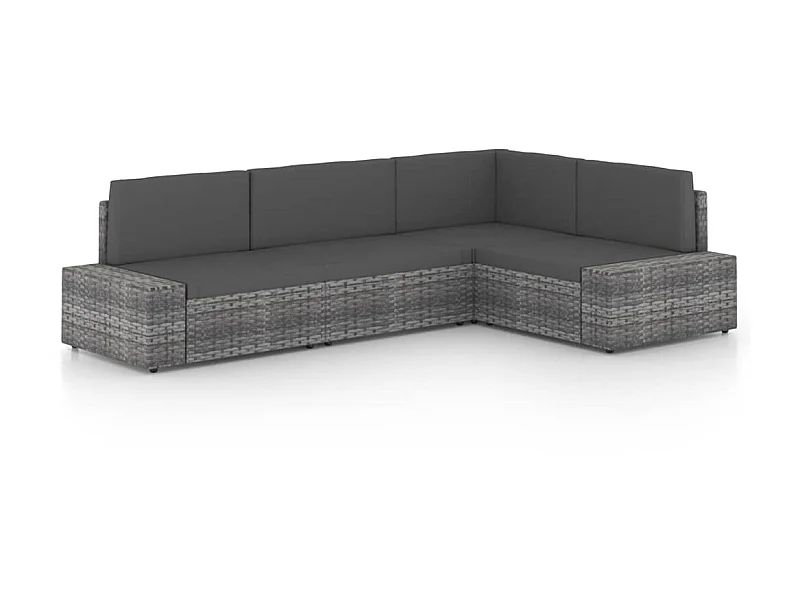 Salon de jardin 4 pcs avec coussins Gris Résine tressée 3