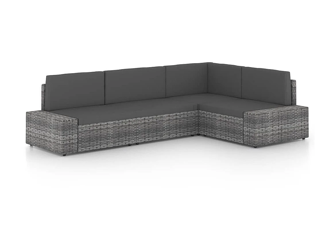 Salon de jardin 4 pcs avec coussins Gris Résine tressée 3