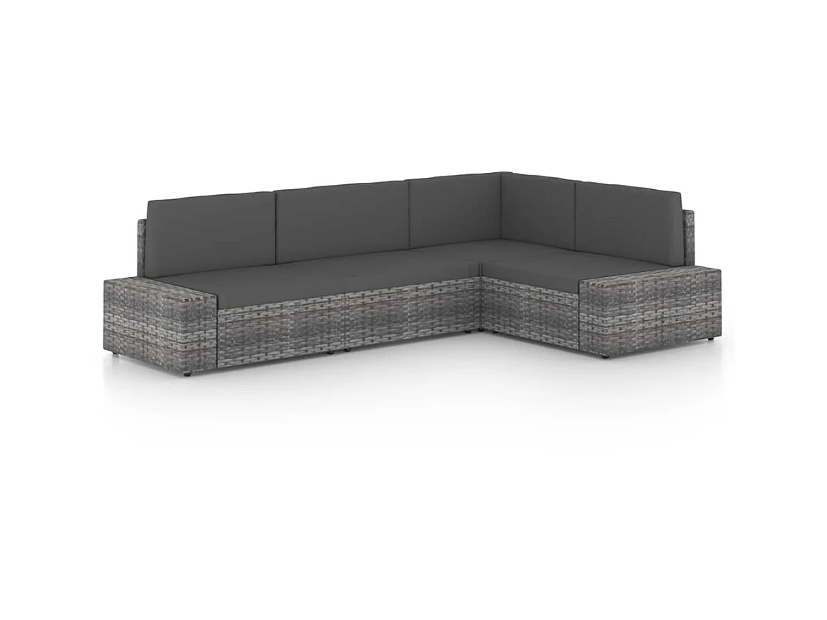 Salon de jardin 4 pcs avec coussins Gris Résine tressée 3