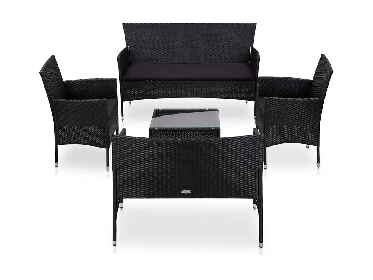 Salon de jardin 5 pcs avec coussins Résine tressée Noir 49