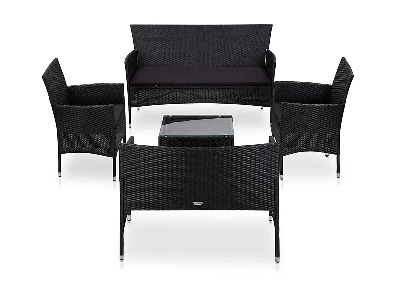 Salon de jardin 5 pcs avec coussins Résine tressée Noir 49