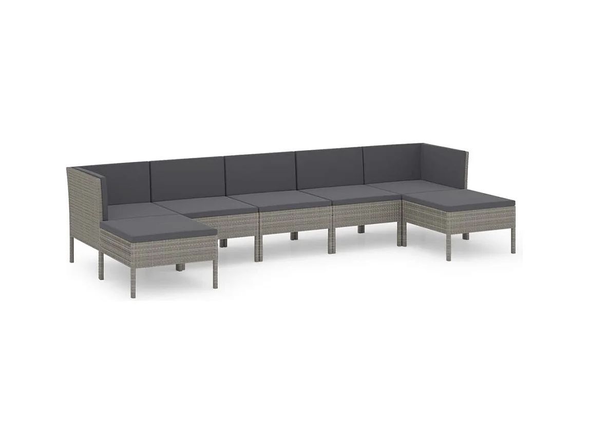 Salon de jardin 7 pcs avec coussins Résine tressée Gris 38