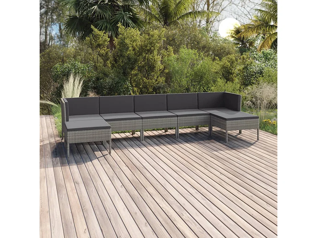 Salon de jardin 7 pcs avec coussins Résine tressée Gris 38