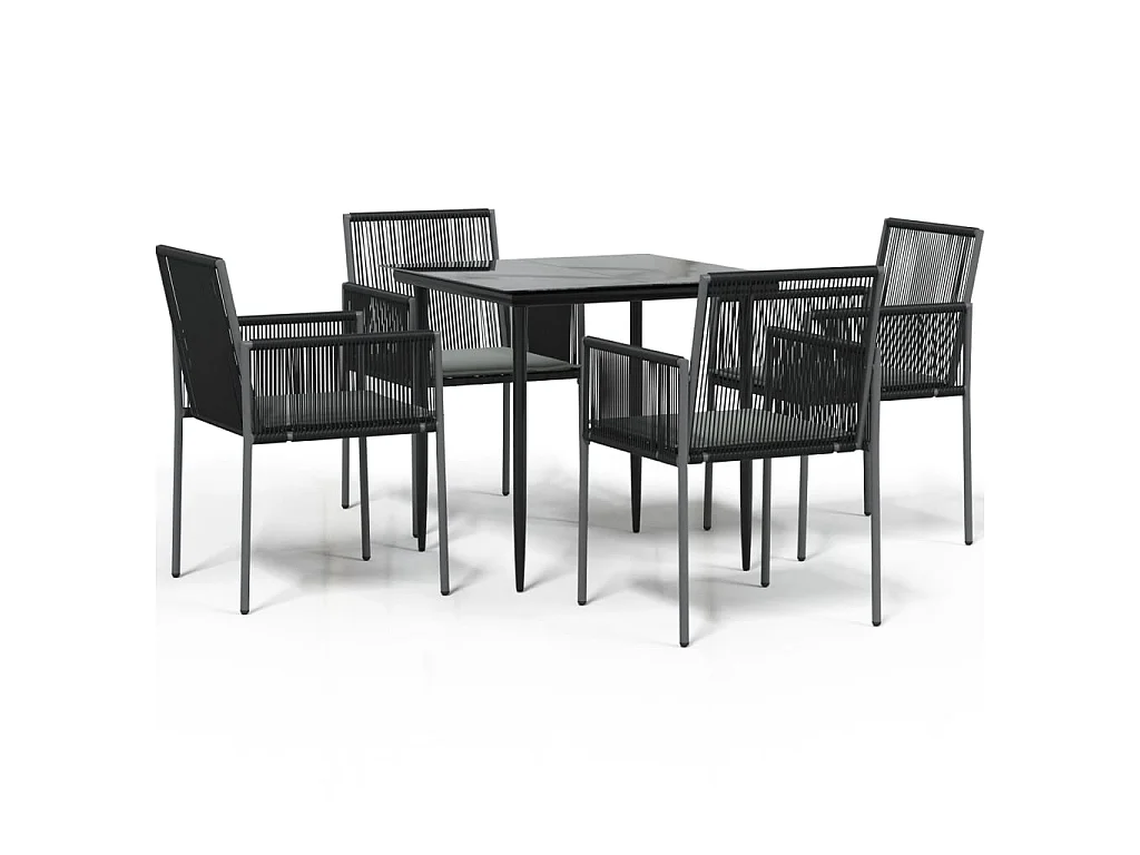 Ensemble à dîner de jardin coussins 5 pcs noir rotin et acier