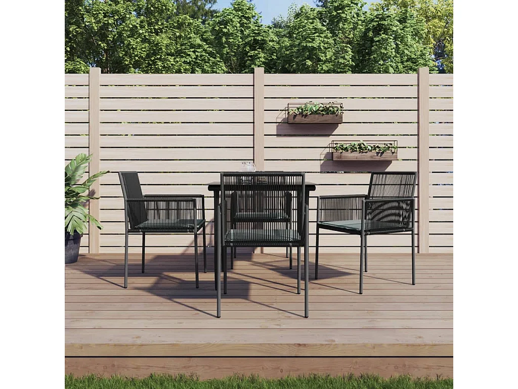 Ensemble à dîner de jardin coussins 5 pcs noir rotin et acier