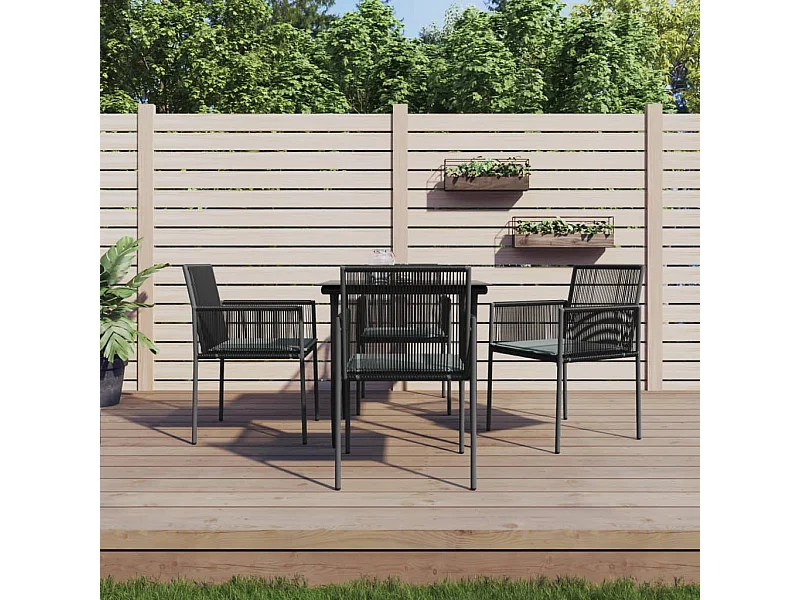 Ensemble à dîner de jardin coussins 5 pcs noir rotin et acier