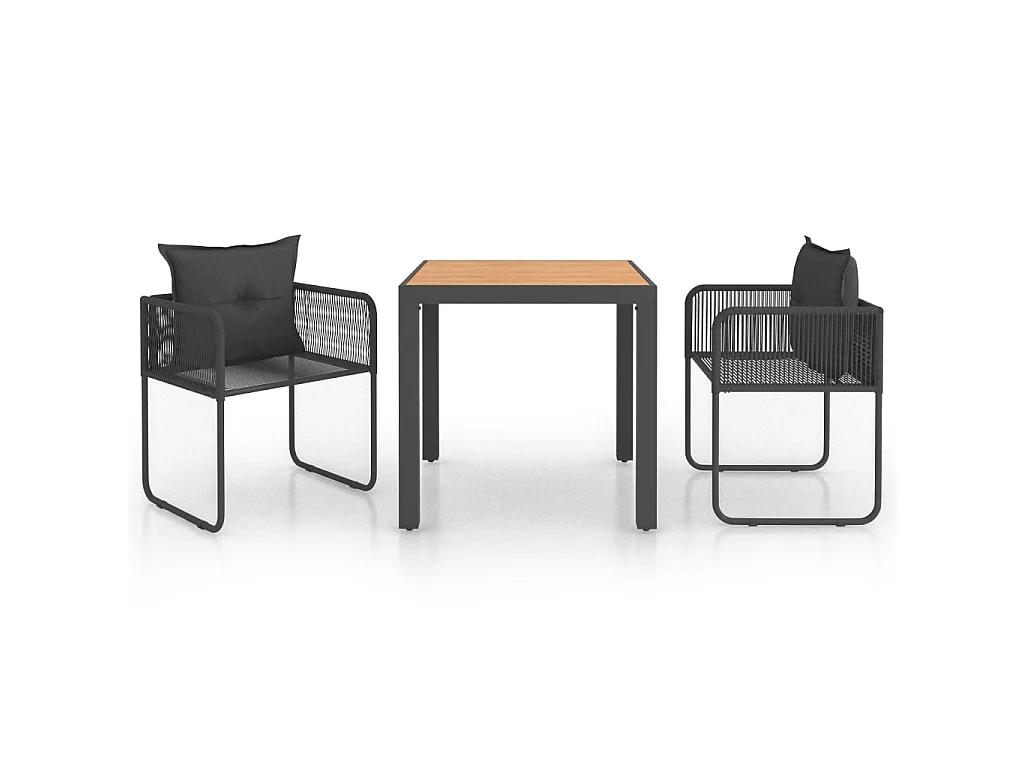 Salon de jardin 3 pcs PVC Résine tressée Noir et marron