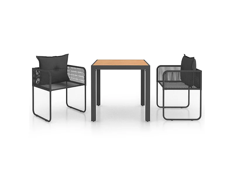 Salon de jardin 3 pcs PVC Résine tressée Noir et marron