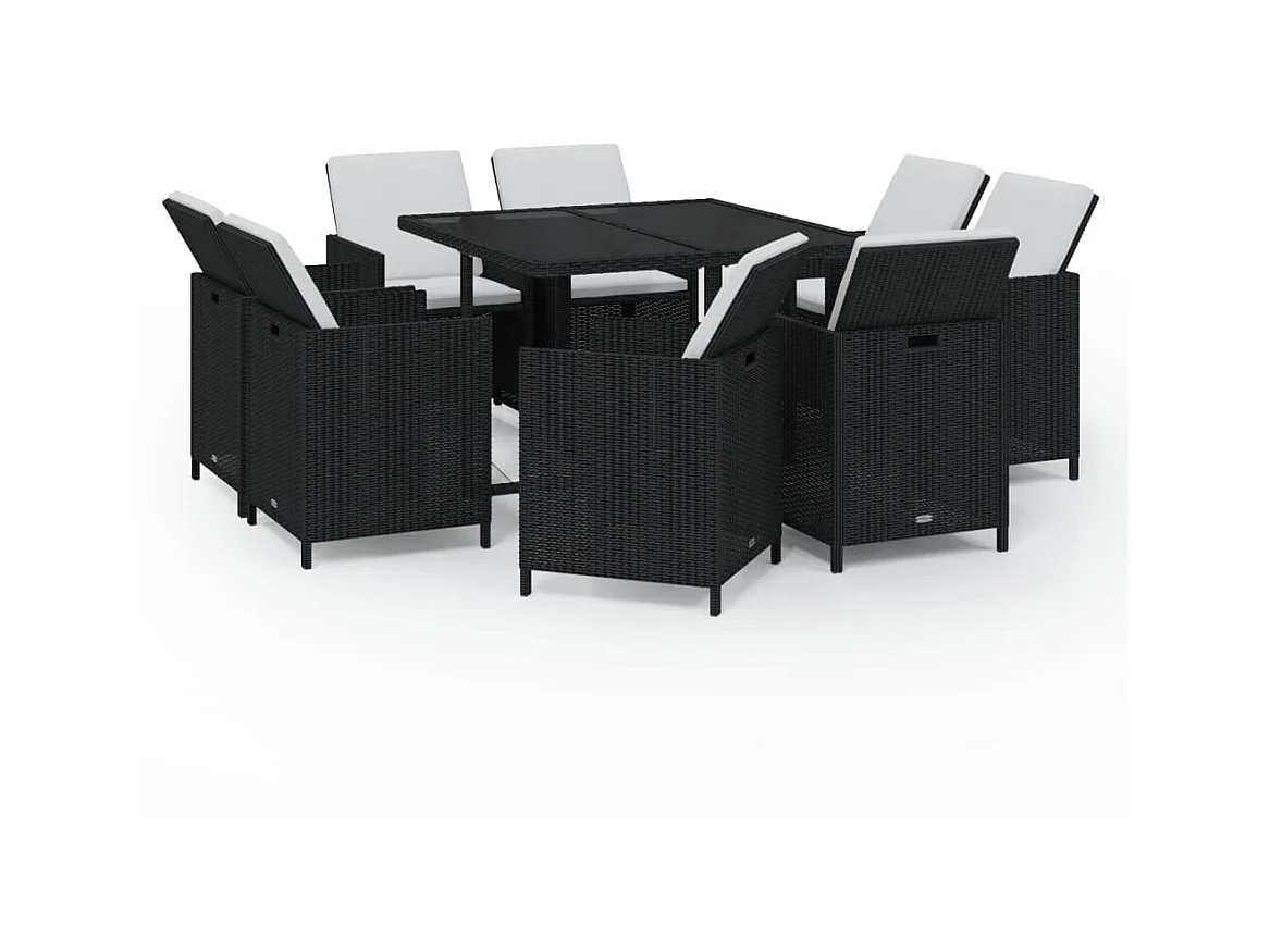 Mobilier à dîner de jardin et coussins 9pcs Résine tressée Noir