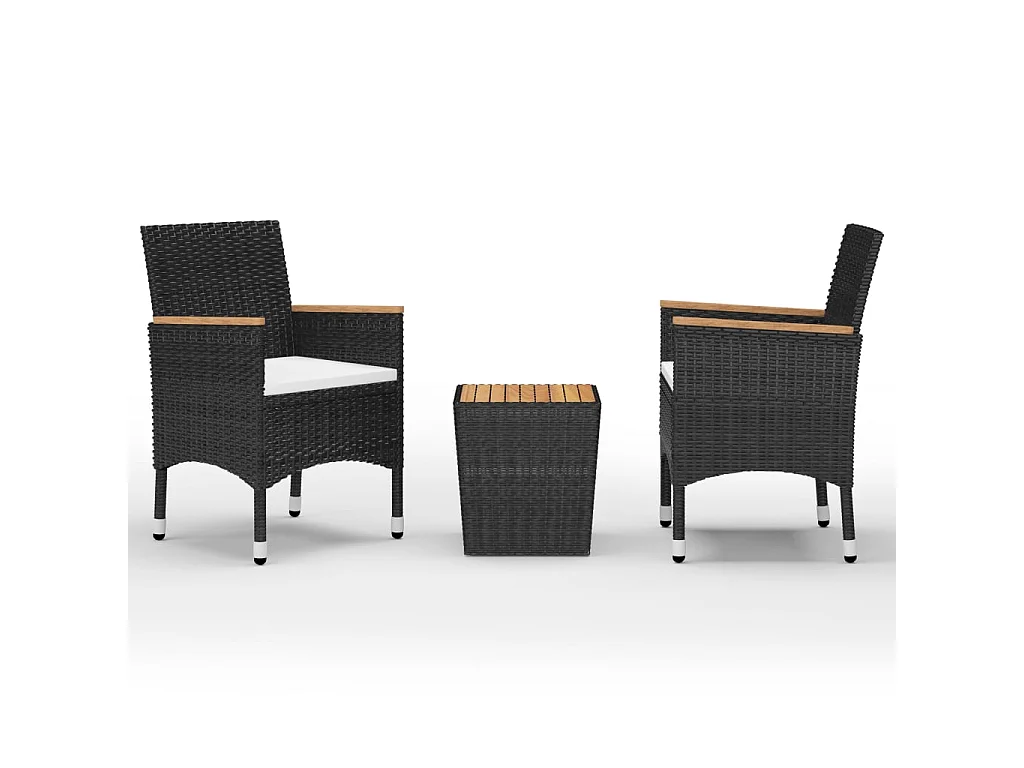 Ensemble de bistro 3 pcs Résine tressée et bois d'acacia Noir