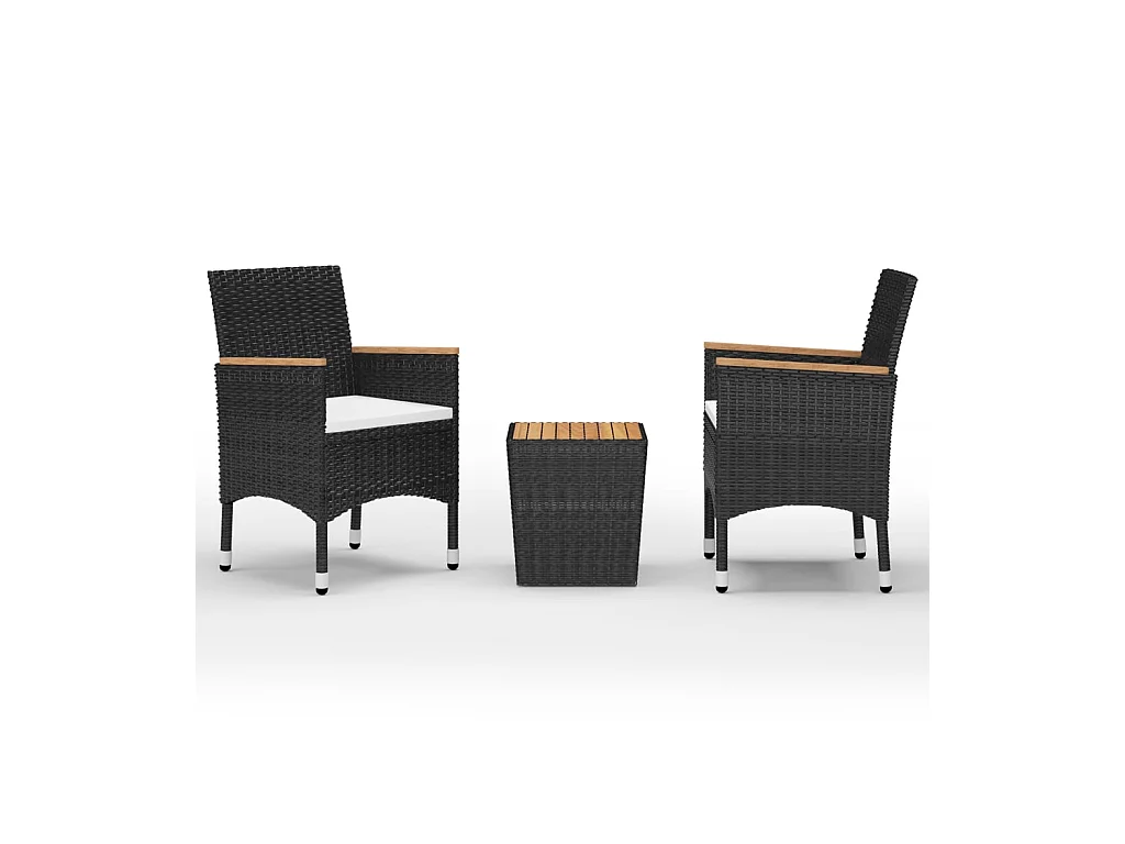 Ensemble de bistro 3 pcs Résine tressée et bois d'acacia Noir