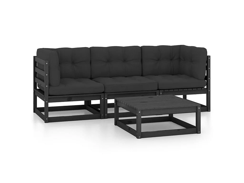 Salon de jardin 4 pcs avec coussins Bois de pin massif 21