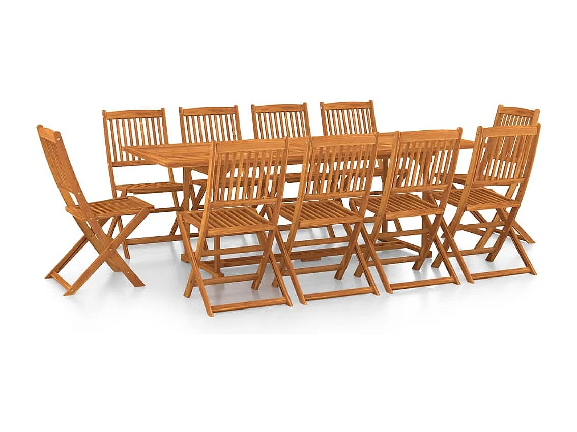 Set de comedor para jardín 11 piezas madera maciza de acacia Marrón