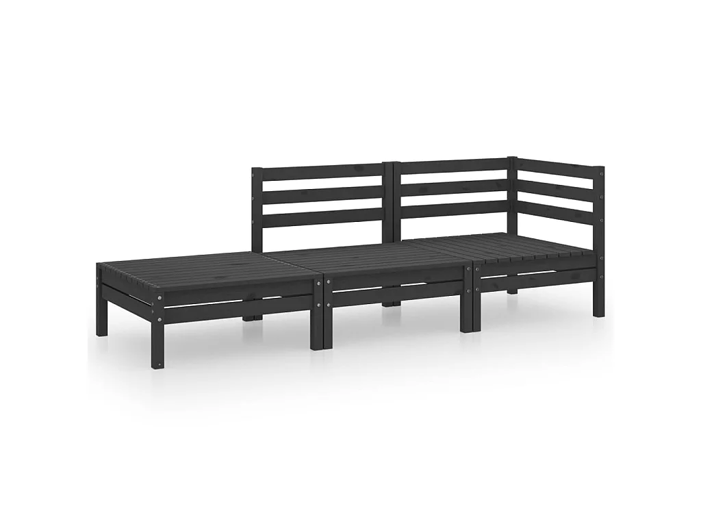 Salon de jardin 3 pcs Noir Bois de pin massif 3