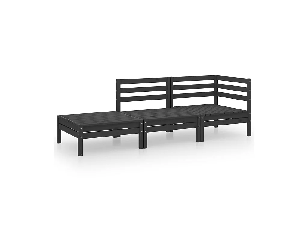 Salon de jardin 3 pcs Noir Bois de pin massif 3