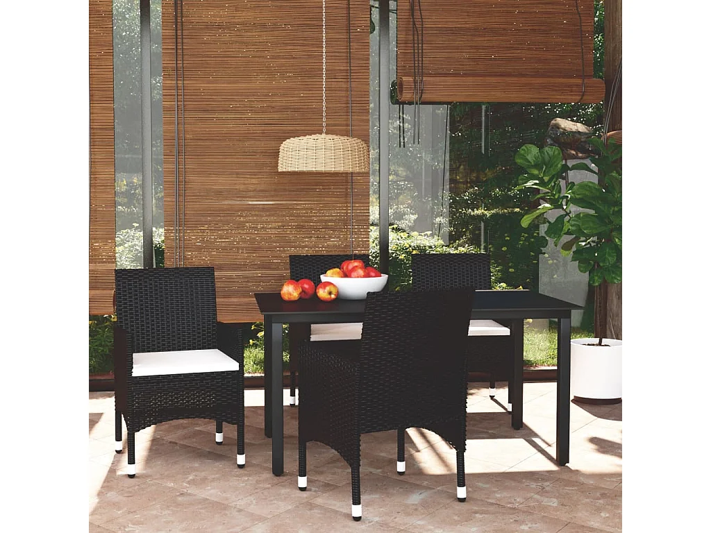 Mobilier à dîner de jardin et coussins 5pcs Résine tressée Noir 16