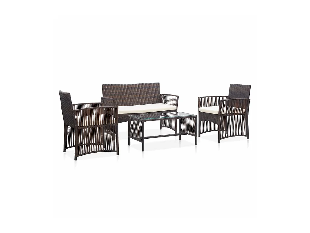 Salon de jardin 4 pcs avec coussins Résine tressée Marron 12