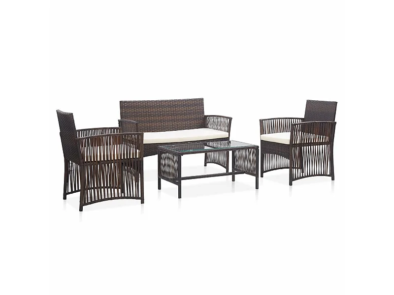 Salon de jardin 4 pcs avec coussins Résine tressée Marron 12